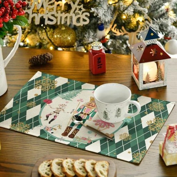 Nutcracker Placemats Christmas Decor Xmas Holiday Green Table Decorations Set 4 - Picture 4 of 12
